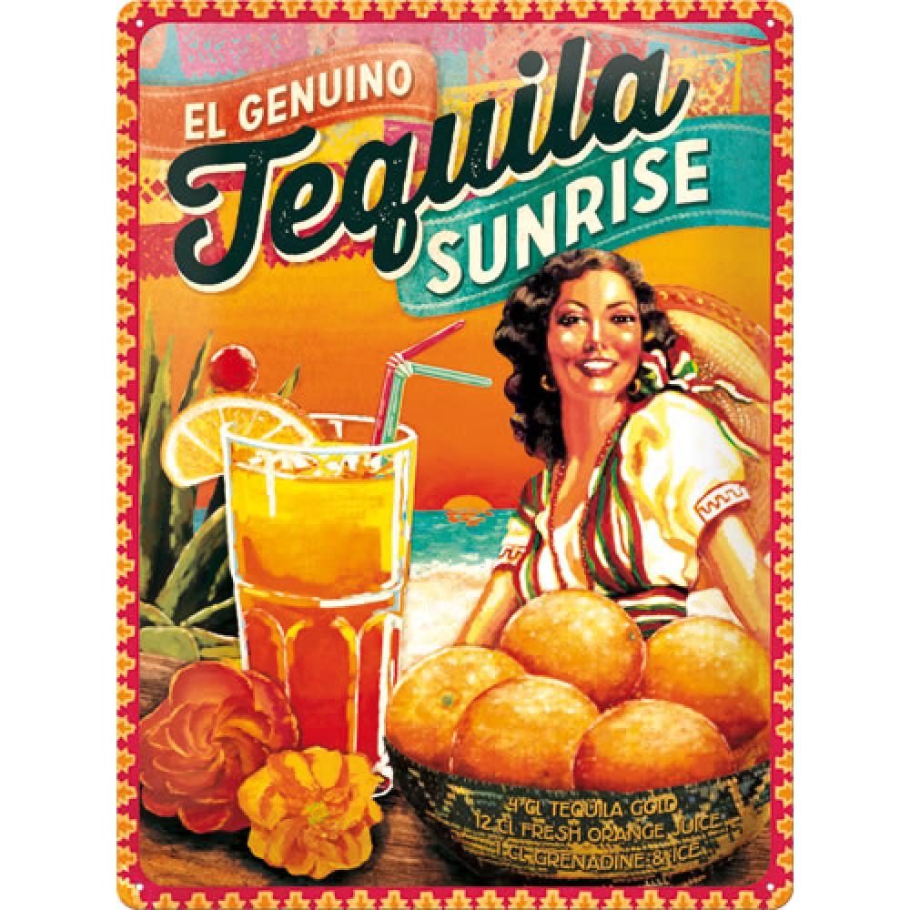 Placa metalica - Cocktail Time - Tequila Sunrise - 30x40 cm
